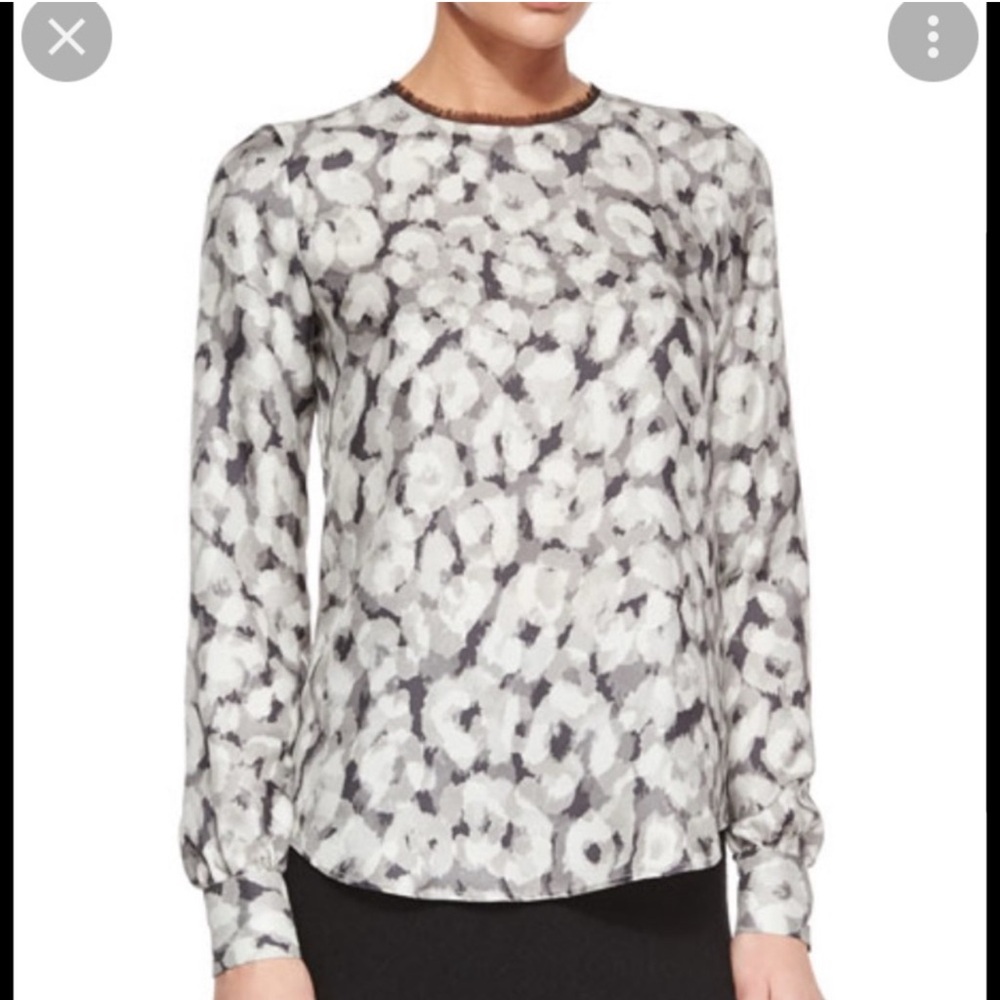 Theory Black and Grey Floral Blouse Size S